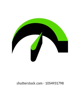 Speedometer sign illustration. Vector. Green 3d icon with black side on white background. Isolated.