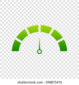 Speedometer sign illustration. Vector. Green gradient icon on transparent background.