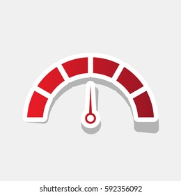 Speedometer sign illustration. Vector. New year reddish icon with outside stroke and gray shadow on light gray background.