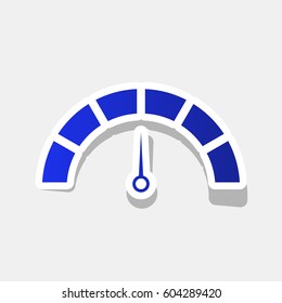 Speedometer sign illustration. Vector. New year bluish icon with outside stroke and gray shadow on light gray background.