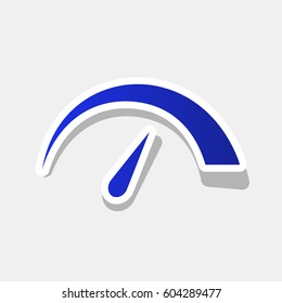 Speedometer sign illustration. Vector. New year bluish icon with outside stroke and gray shadow on light gray background.