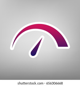 Speedometer sign illustration. Vector. Purple gradient icon on white paper at gray background.
