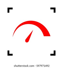 Speedometer sign illustration. Vector. Red icon inside black focus corners on white background. Isolated.