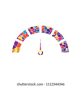 Speedometer sign illustration. Vector. Stained glass icon on white background. Colorful polygons. Isolated.