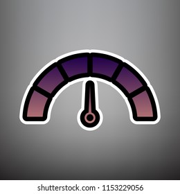 Speedometer sign illustration. Vector. Violet gradient icon with black and white linear edges at gray background.