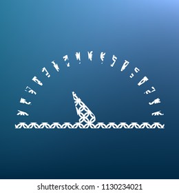 Speedometer sign illustration. Vector. White textured icon at lapis lazuli gradient background.