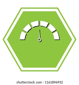 Speedometer sign illustration. Vector. White icon with black shadow at yellow green honeycomb on white background.