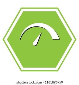 Speedometer sign illustration. Vector. White icon with black shadow at yellow green honeycomb on white background.