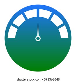 Speedometer sign illustration. Vector. White icon in bluish circle on white background. Isolated.