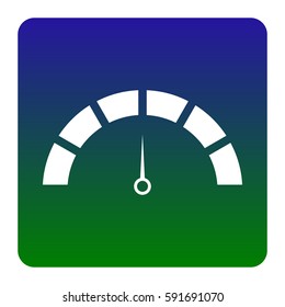 Speedometer sign illustration. Vector. White icon at green-blue gradient square with rounded corners on white background. Isolated.