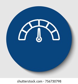 Speedometer sign illustration. Vector. White contour icon in dark cerulean circle at white background. Isolated.