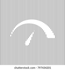 Speedometer sign illustration. Vector. White icon on grayish striped background. Optical illusion.