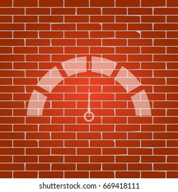 Speedometer sign illustration. Vector. Whitish icon on brick wall as background.
