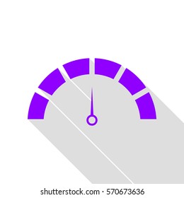 Speedometer sign illustration. Violet icon with flat style shadow path.