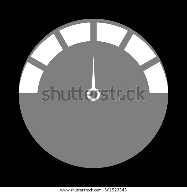Speedometer sign\
illustration. White icon in gray circle at black background.\
Circumscribed circle.\
Circumcircle.