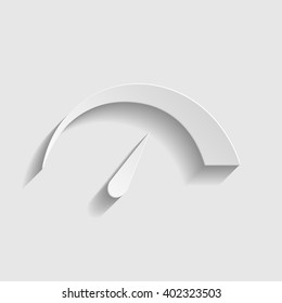 Speedometer sign. Paper style icon with shadow on gray.