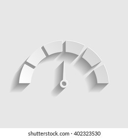 Speedometer sign. Paper style icon with shadow on gray.