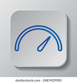 Speedometer simple icon vector. Flat design. Paper cut design. Cutted blue symbol with shadow. Gray badge button, gray background.ai