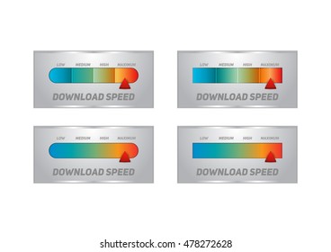 Speedometer With Slow And Fast Download. Speed Internet Test. Vector Illustration.