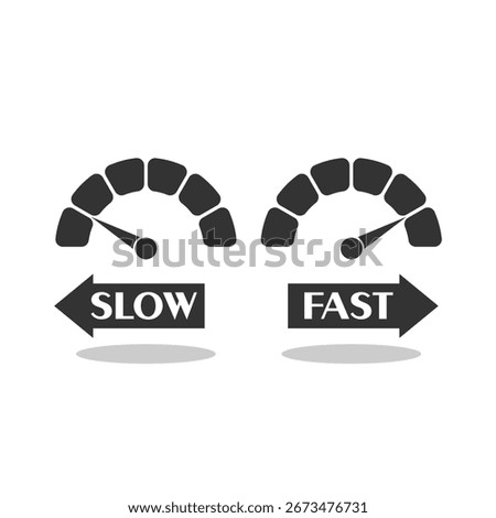 Speedometer Slow and fast speed Icon with shadow