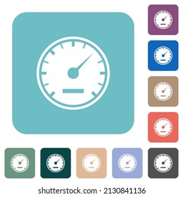 Speedometer solid white flat icons on color rounded square backgrounds
