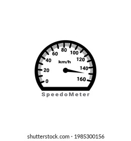 Speedometer, speed 150 km, Round black gauge with style flat isolated on white background