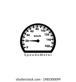 Speedometer, Geschwindigkeit 20 km, runder schwarzer Messer mit stilvoller Wohnung einzeln auf weißem Hintergrund
