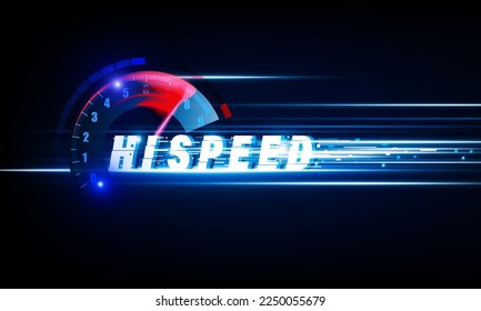 Geschwindigkeitsmesser-Auto-Dashboard-Design. Abstrakte digitale Hochgeschwindigkeits-Netzwerk-Technologie und Download und Fortschrittsbalken oder Rundanzeiger der Webgeschwindigkeits-Vektordesign