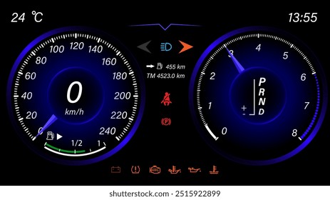 Velocidade do velocímetro carro auto dashboard design. Tecnologia abstrata de medidor de velocidade.