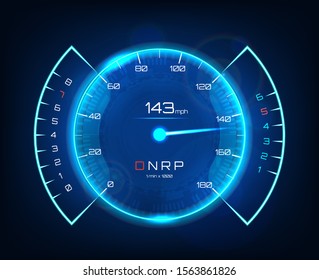 Speedometer speed car, Vector  auto dashboard  design. Futuristic neon speedometer. Template Automotive Dashboard. Vector illustration Tachometer 