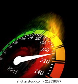 Speedometer with speed fire path. Vector illustration on black