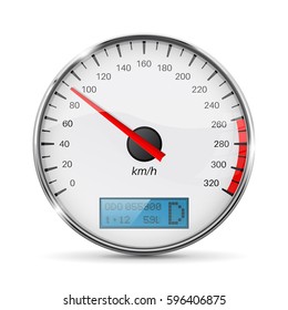 Speedometer. Speed gauge with metal frame. Vector 3d illustration isolated on white background