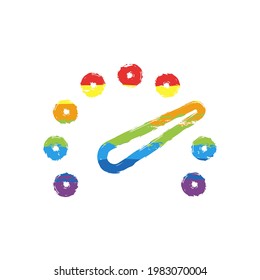 Speedometer or speed indicator of car, simple icon. Drawing sign with LGBT style, seven colors of rainbow (red, orange, yellow, green, blue, indigo, violet