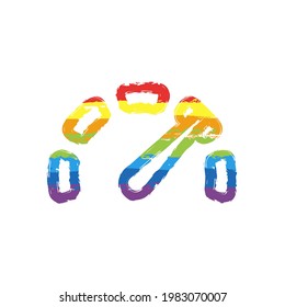 Speedometer or speed indicator of car, simple icon. Drawing sign with LGBT style, seven colors of rainbow (red, orange, yellow, green, blue, indigo, violet