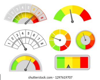 Speedometer speed indicators interface measurement set meter dashboard arrow isolated design vector illustration