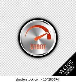 Speedometer Start On Silver Metallic Button - Vector Illustration - Isolated On Transparent Blackground