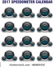 Speedometer Style Calendar 2017 - Novelty calendar - with dates, days of the month. Metallic, glassy, stylish finish - International worldwide printable organizer planner scheduler