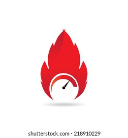 Speedometer symbol on fire in vector
