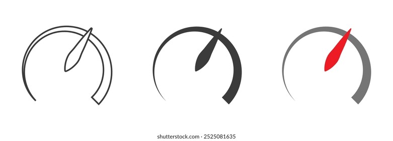 Speedometer in Tacho shape for speed indicator isolated illustration set. Vector icons in flat style