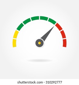 Speedometer or tachometer with arrow. Infographic gauge element. Template for download design. Colorful vector illustration in flat style.