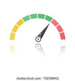 Speedometer or tachometer with arrow. Infographic gauge element. Template for download design. Colorful vector illustration in flat style.