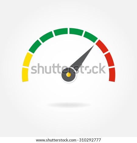 Speedometer or tachometer with arrow. Infographic gauge element. Template for download design. Colorful vector illustration in flat style.