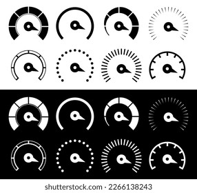 Speedometer, tachometer collection. Speed indicator sign. Internet car speed. Performance concept. Vector illustration.