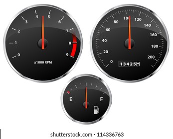 Geschwindigkeitsmesser, Tachometer und Kraftstoffanzeiger mit Chromverkleidung