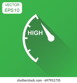 Speedometer, tachometer, fuel high level icon. Business concept high level rating pictogram. Vector illustration on green background with long shadow.