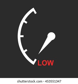 Speedometer, tachometer, fuel low level icon. Flat vector illustration on black background