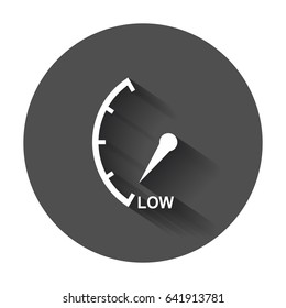 Speedometer, tachometer, fuel low level icon. Flat vector illustration with long shadow.