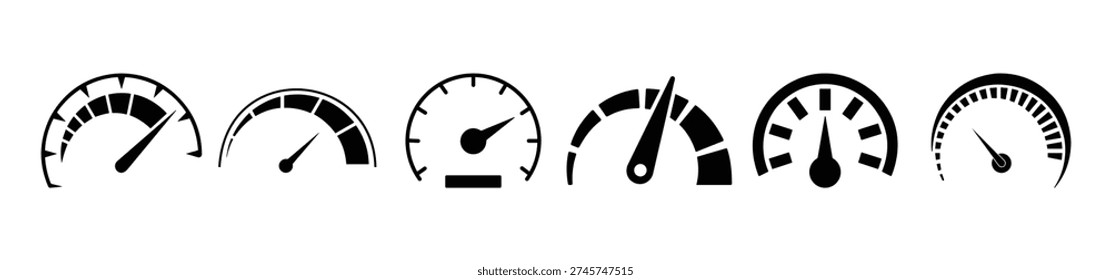 Speedometer and Tachometer Gauge Icon Set – Car Dashboard Speed, RPM, Fuel and Pressure Meter Vector Icons