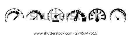 Speedometer and Tachometer Gauge Icon Set – Car Dashboard Speed, RPM, Fuel and Pressure Meter Vector Icons