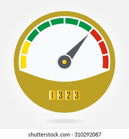 Speedometer or tachometer icon with arrow. Infographic gauge element. Template for download or upload design. Colorful vector illustration in flat style.